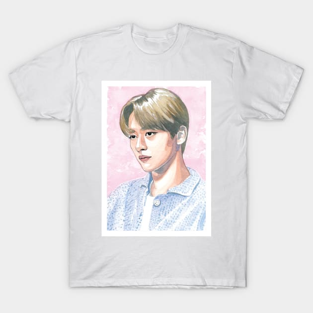 LeeKnow Stray Kids Watercolour Painting T-Shirt by NiamhYoungArt